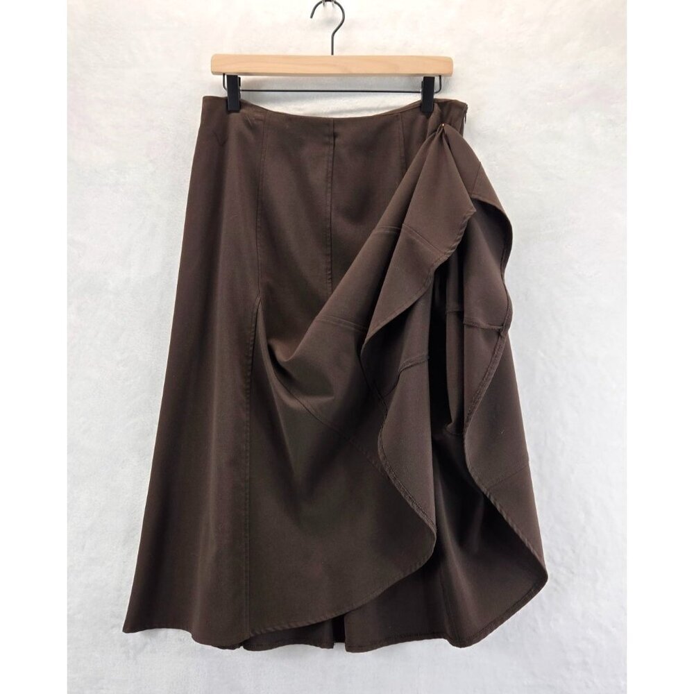 Dressbarn Brown Career Wear Skirt Midi  Flare Godet Insterts Bandless Waist - Picture 5 of 10